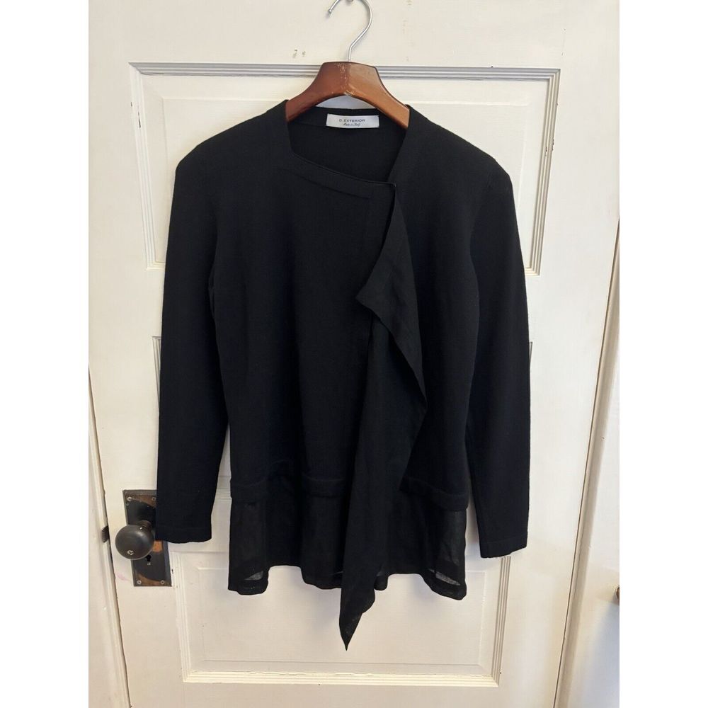D. Exterior 100% Wool Black Assymetrical Cardigan Sweater Size Medium
